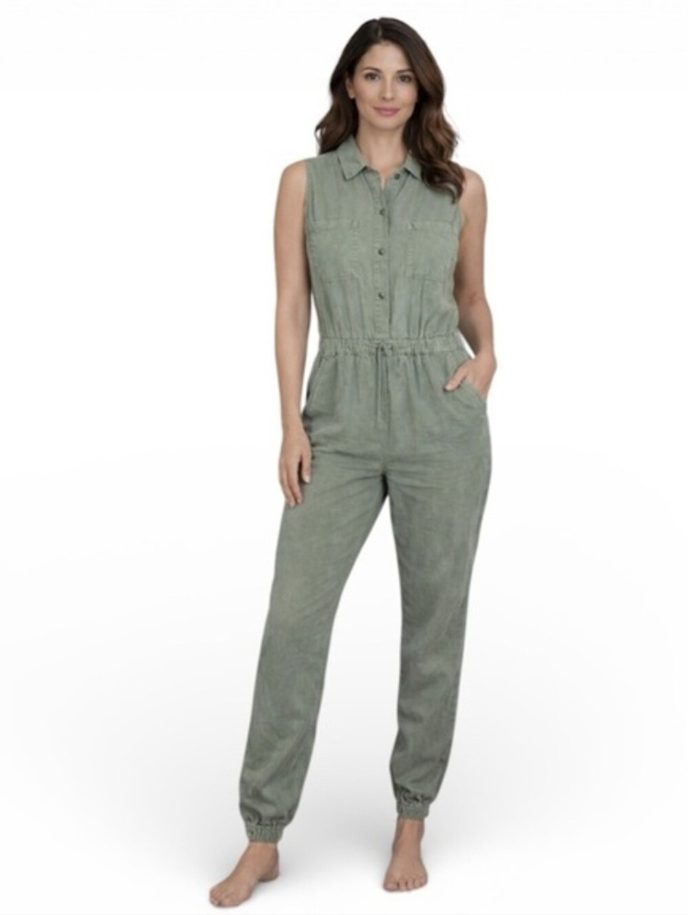 Young Fabulous & Broke Sleeveless Utility Jumpsuit Washed Green Size L